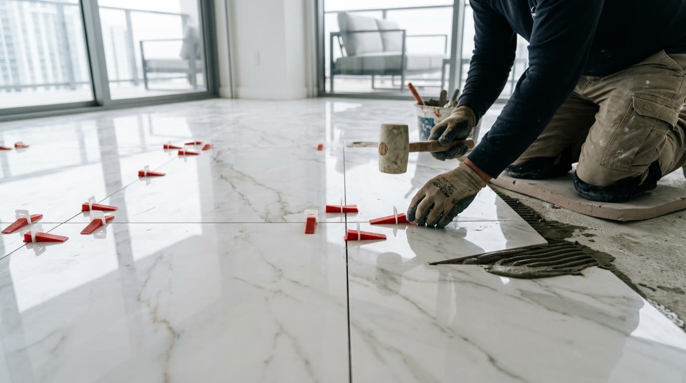 Profissionais de assentamento de porcelanato